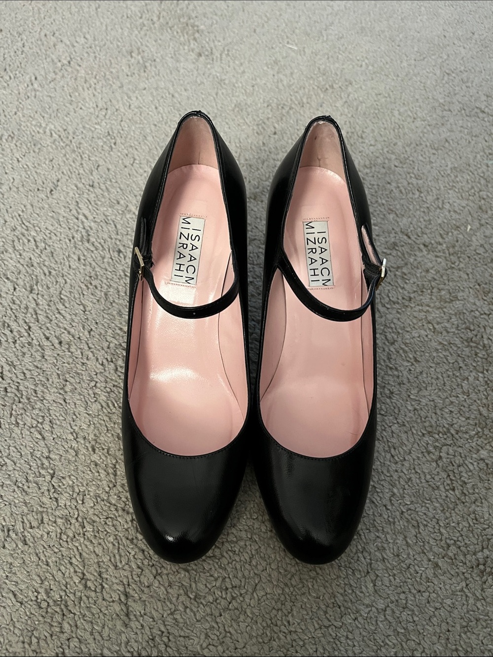 ISAAC MIZRAHI Gaynor Black Leather Heels Shoes With Straps Size 6.5